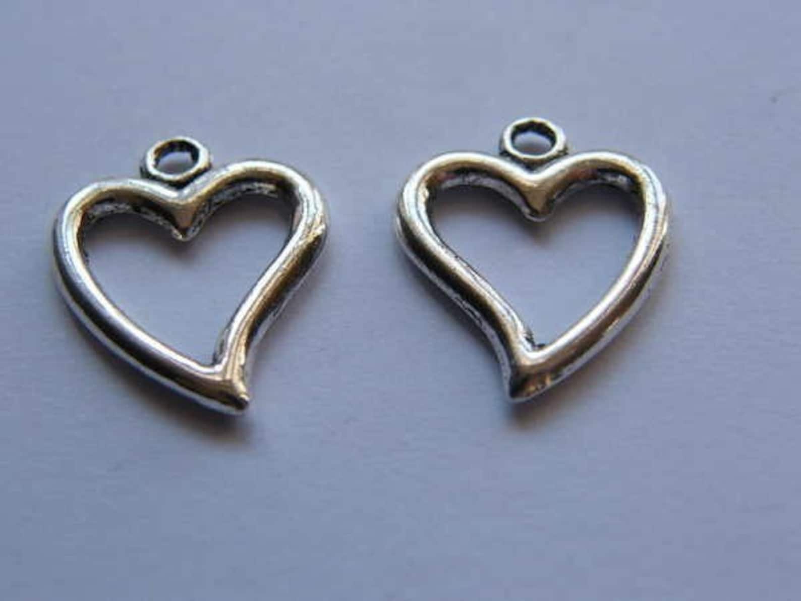 BULK 50 Heart Charms Antique Silver Tone H1 Etsy