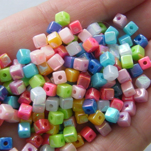 200 Square beads random mixed AB acrylic AB201 - SALE 50% OFF