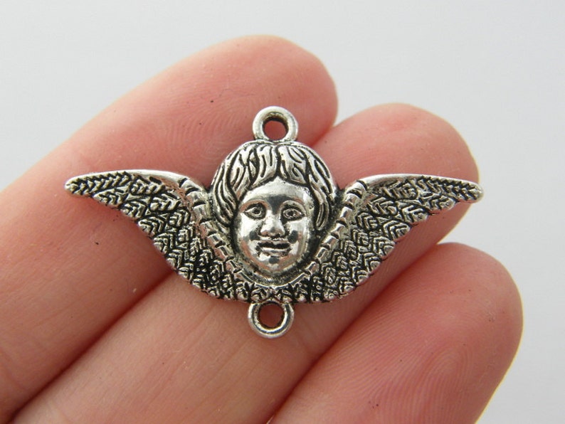 BULK 30 Angel connector charms antique silver tone AW148