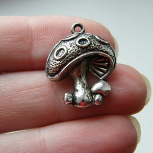 12 Mushroom charms antique silver tone L173