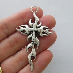 BULK 10 Cross flame charms antique silver tone C118