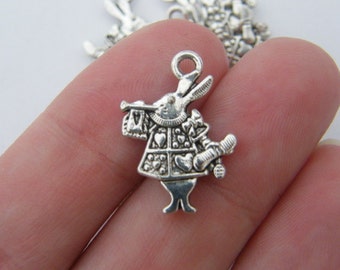 BULK 50 White Rabbit charms antique silver tone A246