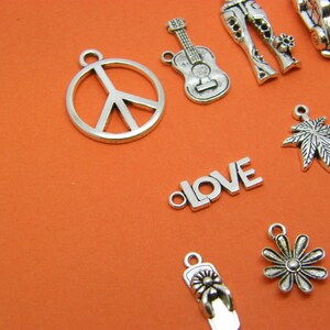 The Hippie Peace Charm Collection 11 different antique silver tone charms image 2