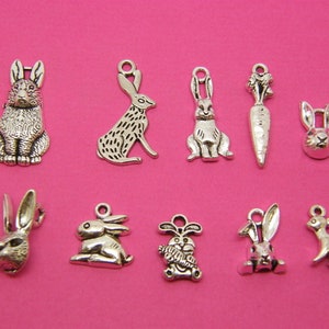 The Rabbit Charm Collection - 10 antique silver tone charms