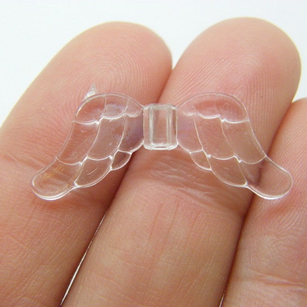 50 Angel wing spacer beads clear acrylic AB581