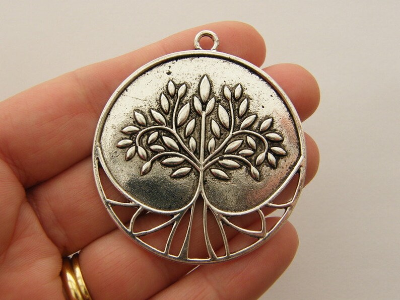 BULK 5 Tree pendants charms antique silver tone T149