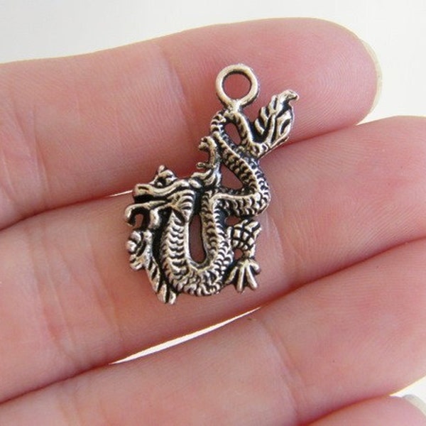 BULK 50 Dragon charms antique silver tone A69