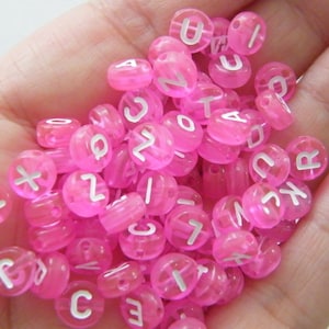 100 Fuchsia pink letter beads RANDOM  mixed acrylic AB244