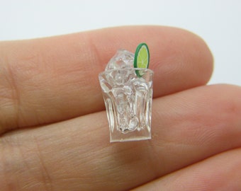 4 Gin and tonic drink glass lime ice miniature dollhouse resin FD472