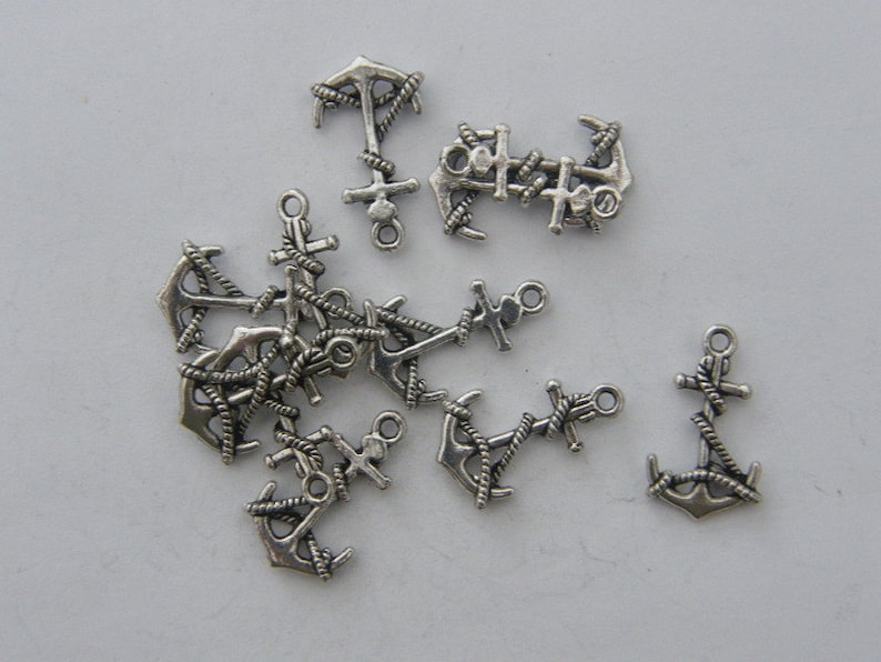 BULK 50 Anchor charms antique silver tone FF25 image 2