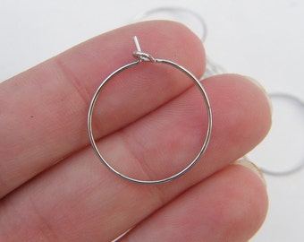 BULK  100 Wine glass charm hoops 25 x 20mm silver tone FS42 - SALE 20% OFF