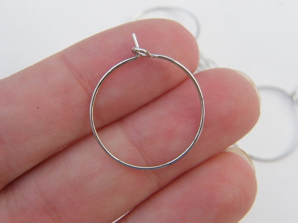 100 Silver Tone Wine Glass Charm Rings ~ Round Earring Hoops 30mm Jewelry