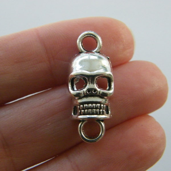 4 Skull connector charms antique silver tone HC401