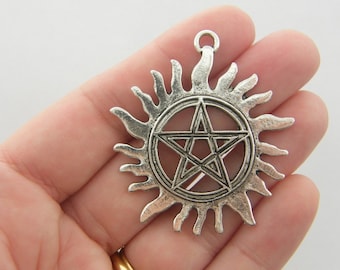 2 Sun pentagram charms  antique silver tone HC89