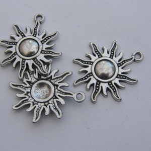 6 Sun pendants antique silver tone S63 image 5