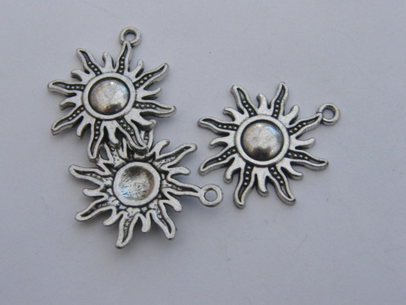 6 Sun pendants antique silver tone S63 image 5