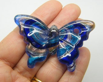 1 Butterfly pendant lamp work royal blue glass AF