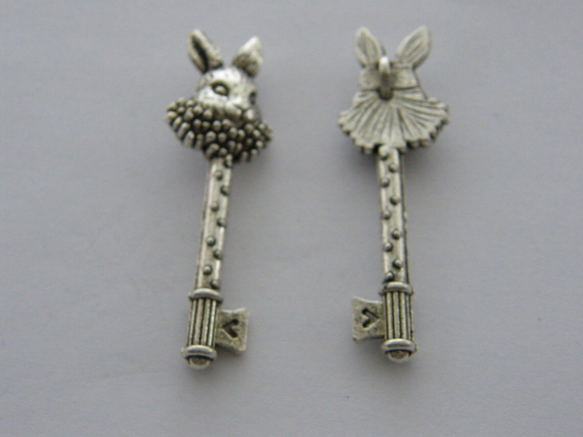 4 White Rabbit Key Pendants Antique Silver Tone K20 - Etsy
