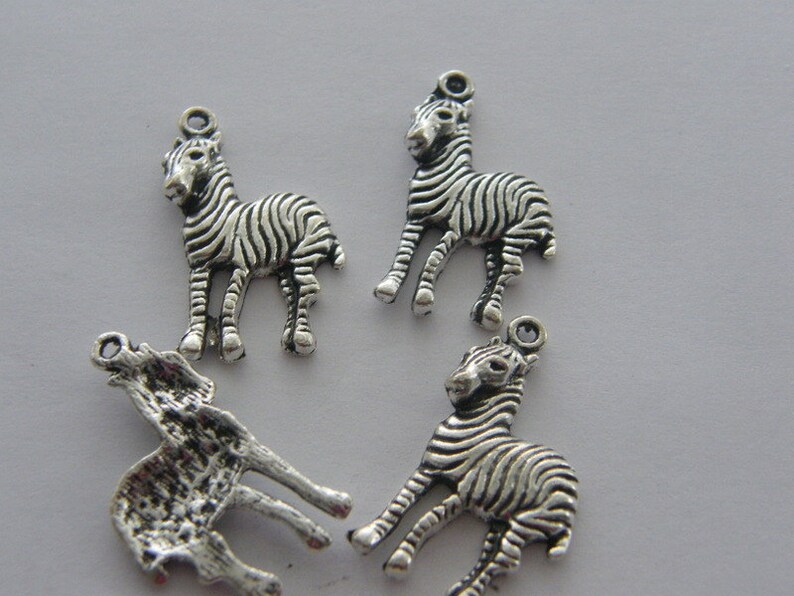8 Zebra Pendants Antique Silver Tone A37 Etsy