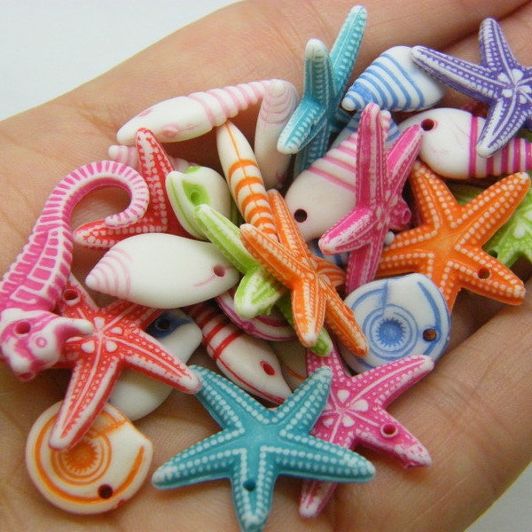 BULK 300 Mixed colours  random sea themed acrylic charms