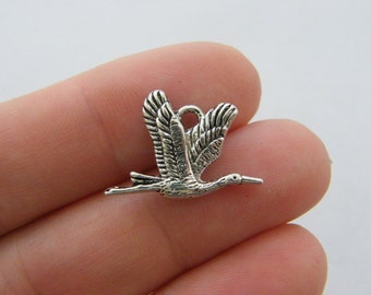 BULK 50 Bird charms antique silver tone B105