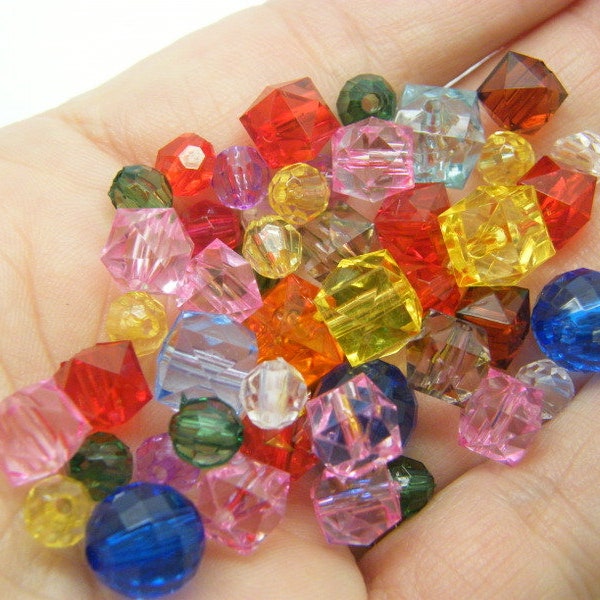 100 Faceted beads random mixed acrylic AB849 - SALE 50% OFF