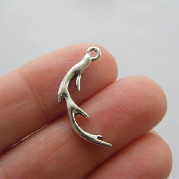 BULK 50 Antler charms antique silver tone A755