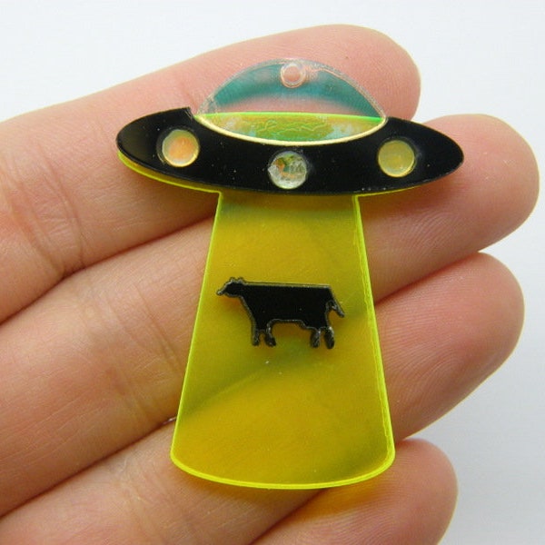 2 UFO cow abduction pendants acrylic P63