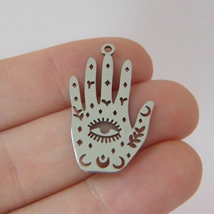 2 Palm reading hand pendants silver stainless steel P643