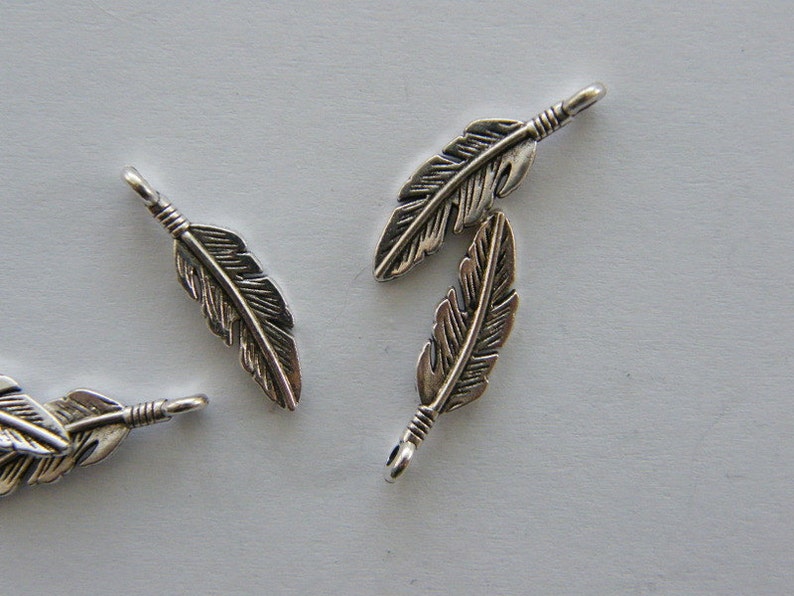 10 Feather charms antique silver tone B213 image 2