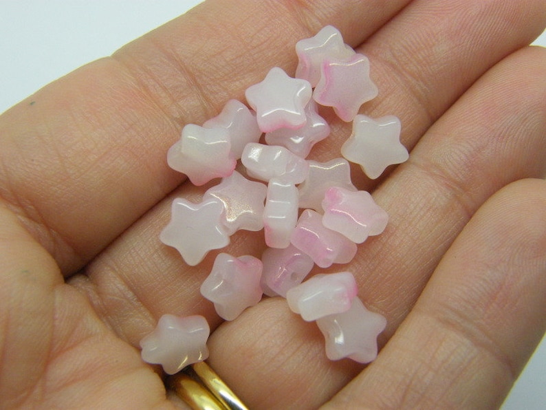 30 Star beads pink glitter powder glass AB236 image 3