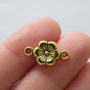 12 Flower connector charms antique gold tone F309