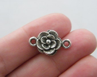 6x Verbinder Blume Mit 3 Ösen Antiksilber