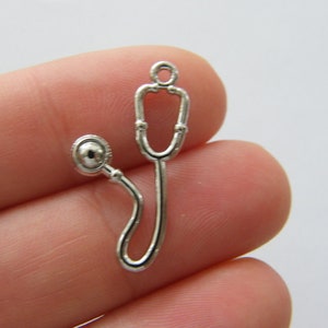 10 Stethoscope charms antique silver tone MD122
