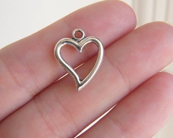 10 Heart charms antique silver tone H1