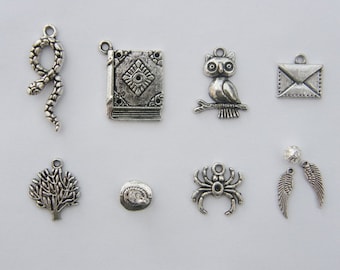 The Wizard Charms Collection - 10 antique silver tone charms