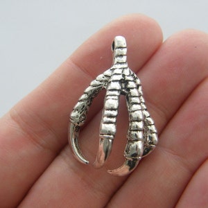 2 Bird talon charms antique silver tone B104