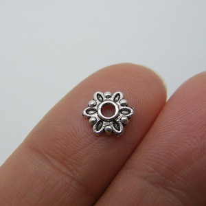 50 Bead caps flower 8mm antique silver tone FS155