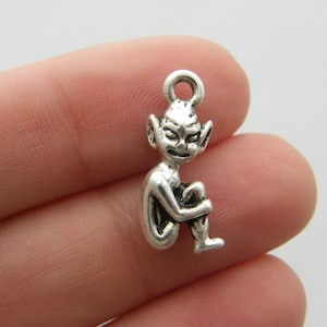 6 Pixie charms antique silver tone FB46