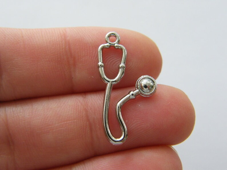 4 Stethoscope charms silver tone MD122 Etsy