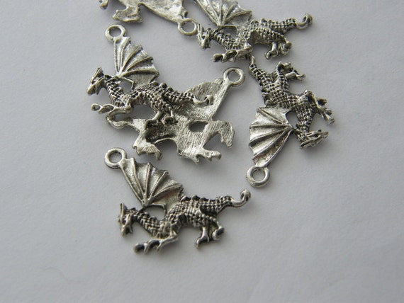 BULK 50 Dragon charms antique silver tone A437