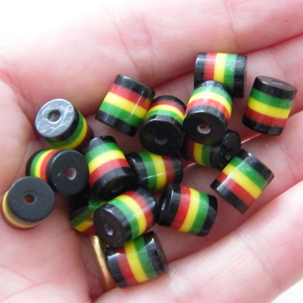 80 Striped black red yellow green reggae resin beads B178