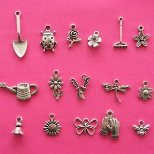 My Garden Collection - 16 different antique silver tone charms
