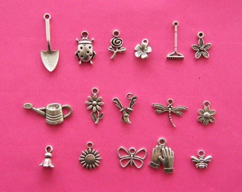 My Garden Collection - 16 different antique silver tone charms