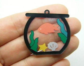 2 Gold fish bowl  pendants acrylic FF720