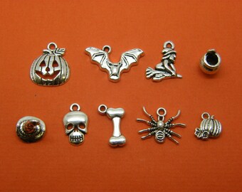 The Halloween Charms Collection - 9 different antique silver tone charms