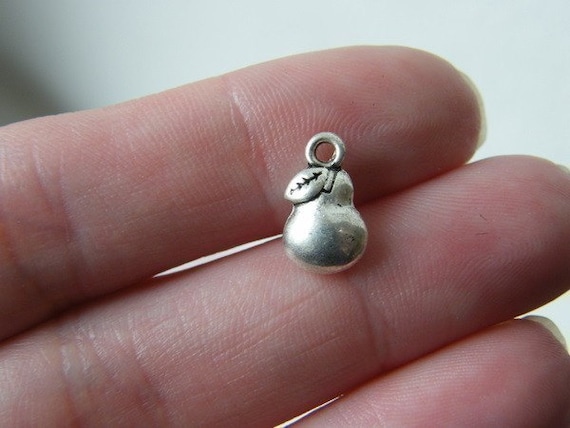 14 Pear charms antique silver tone FD184