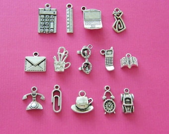 The Office Collection - 14 different antique silver tone charms