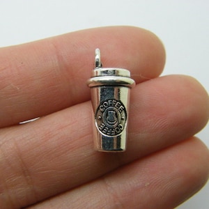 2 Coffee cup charms antique silver tone FD80