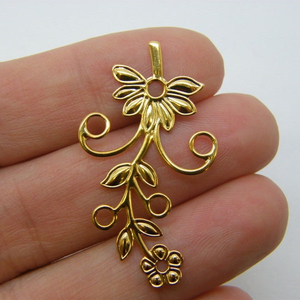 8 Flower pendants gold tone stainless steel F452